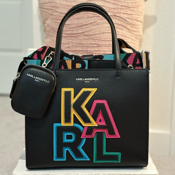 Karl Lagerfeld Black Tote Bag with Multicolor Logo - Picture 1 of 8